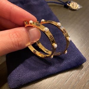 Tory Burch gold and pearl hoop earrings